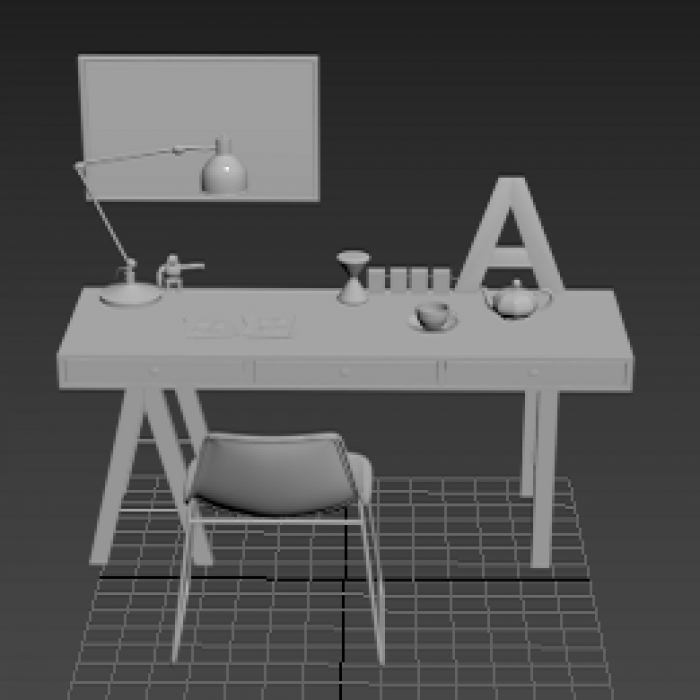 梦创办公简易桌椅组合模型